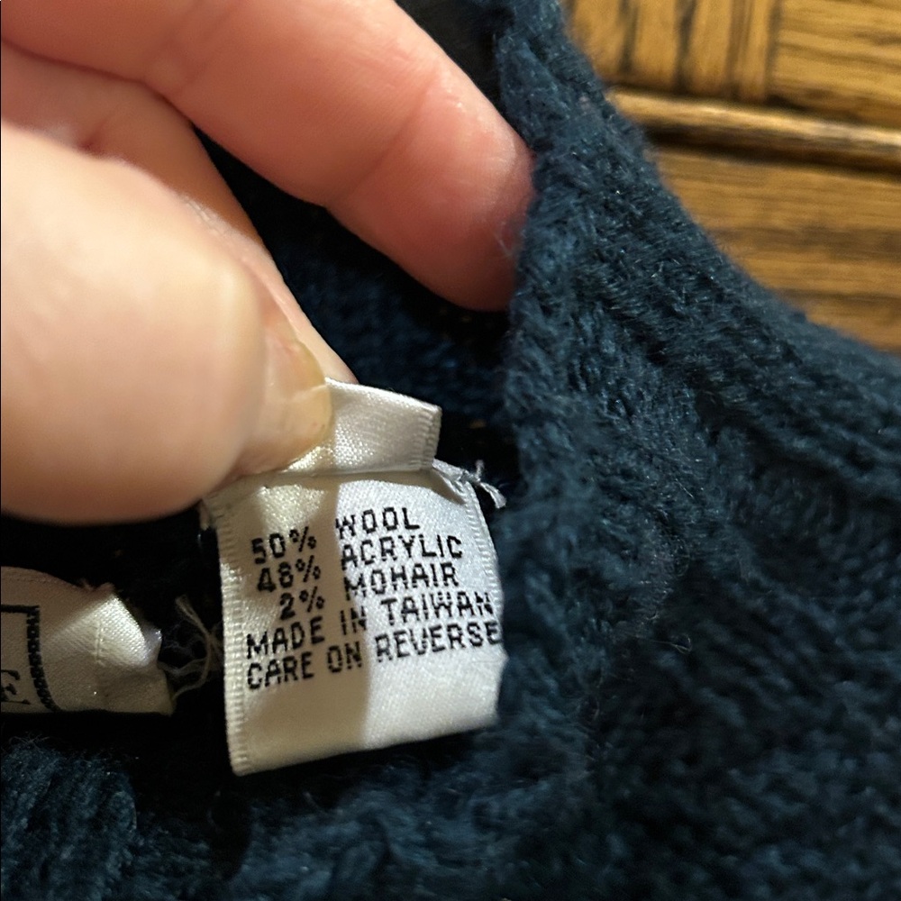 Vintage Evan Picone Hand Knit Wool Mohair Cable Sweater Teal Aztec Women's Large - Picture 4 of 8